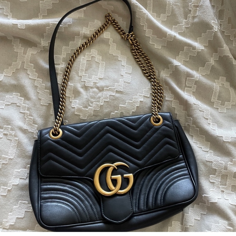 Gucci GG Medium Marmont Structured Flap Closure Leather Shoulder Bag